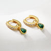 Wholesale S925 Sterling Silver Geometric Water Drop Shape Emerald Zircon Diamond Minimalist Style Women's Earrings