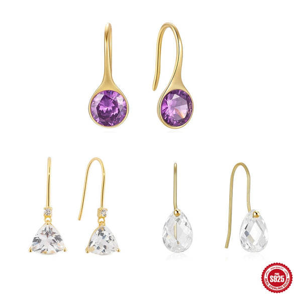 Wholesale S925 Sterling Silver Geometric Water Drop Transparent Zircon Elegant High Grade Women's Earrings