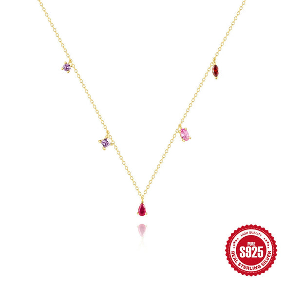 Wholesale S925 Sterling Silver Geometric Water Drop Zircon Diamond Pendant Clavicle Chain With Electroplating For Women