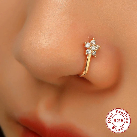 Wholesale S925 Sterling Silver Geometric Water Drops Lightning Diamond Nose Ring With Environmental Protection Electroplating For Women
