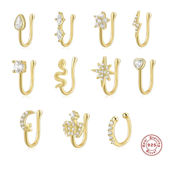 Wholesale S925 Sterling Silver Geometric Water Drops Lightning Diamond Nose Ring With Environmental Protection Electroplating For Women