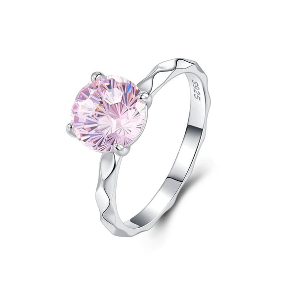 Wholesale S925 Sterling Silver Geometric Wavy Flower Pattern Fourprong Fireworks Cut Zircon Ring For Women