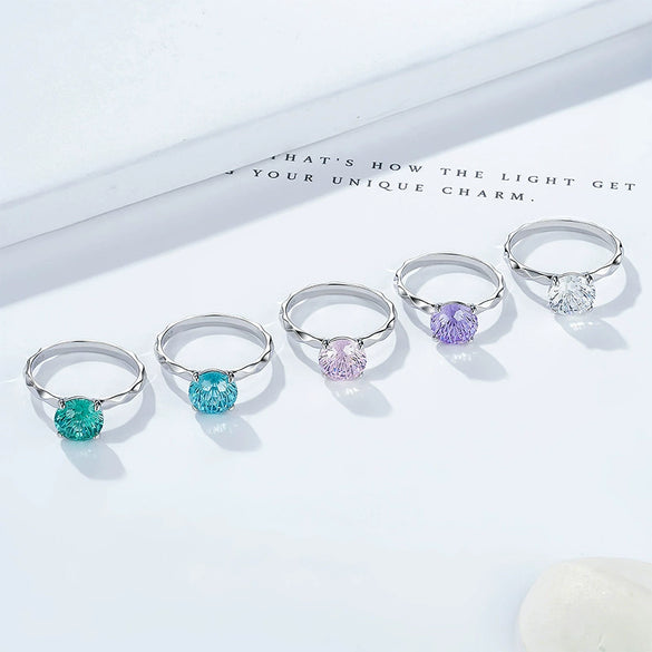 Wholesale S925 Sterling Silver Geometric Wavy Flower Pattern Fourprong Fireworks Cut Zircon Ring For Women