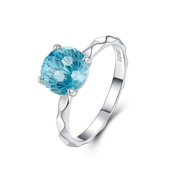 Wholesale S925 Sterling Silver Geometric Wavy Flower Pattern Fourprong Fireworks Cut Zircon Ring For Women