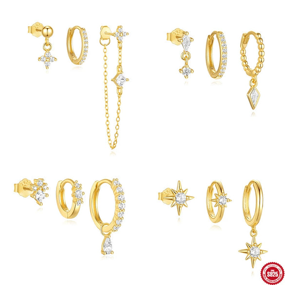 Wholesale S925 Sterling Silver Geometric Women's Earring Set With Electroplating