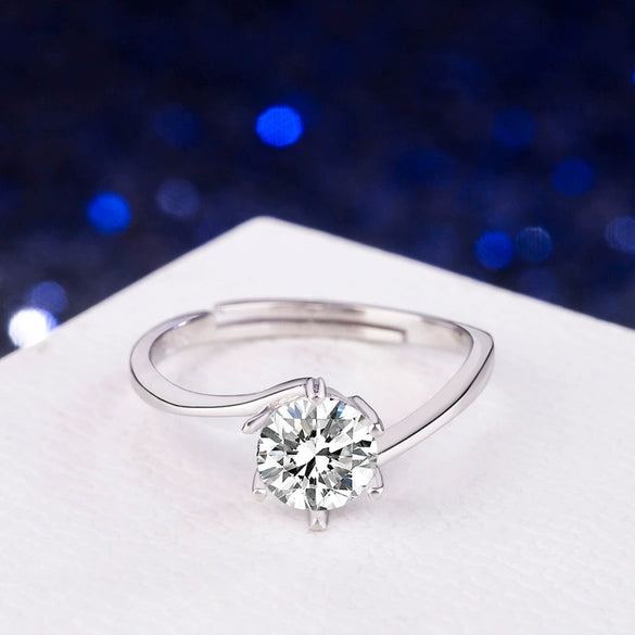 Wholesale S925 Sterling Silver Geometric Women's Ring With Electroplating And Six Claw Setting