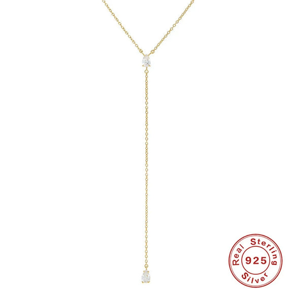 Wholesale S925 Sterling Silver Geometric Y Shaped Diamond Embedded Clavicle Necklace For Women