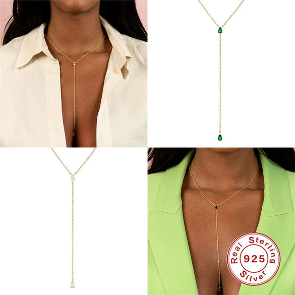 Wholesale S925 Sterling Silver Geometric Y Shaped Diamond Embedded Clavicle Necklace For Women