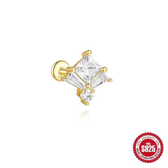 Wholesale S925 Sterling Silver Geometric Zircon Chain Double Ear Hole Fashion Earrings With Real Gold Plating
