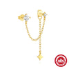 Wholesale S925 Sterling Silver Geometric Zircon Chain Double Ear Hole Fashion Earrings With Real Gold Plating