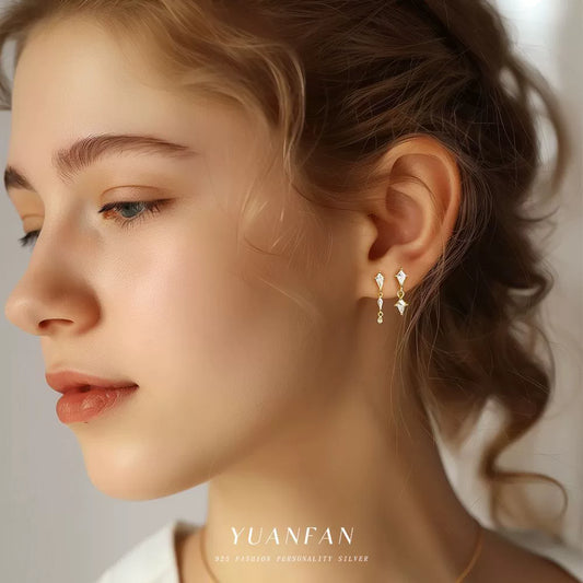 Wholesale S925 Sterling Silver Geometric Zircon Earrings For Women Light Luxury Tassel Design