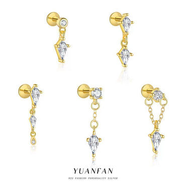 Wholesale S925 Sterling Silver Geometric Zircon Earrings For Women Light Luxury Tassel Design