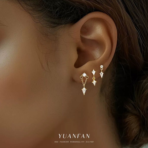 Wholesale S925 Sterling Silver Geometric Zircon Earrings For Women Light Luxury Tassel Design