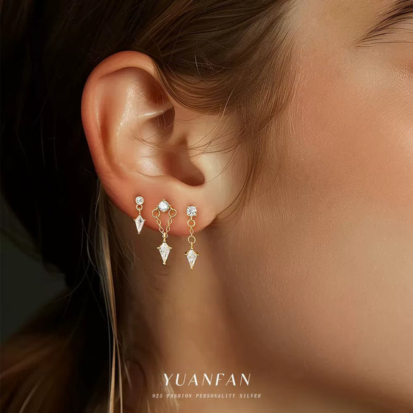 Wholesale S925 Sterling Silver Geometric Zircon Earrings For Women Light Luxury Tassel Design