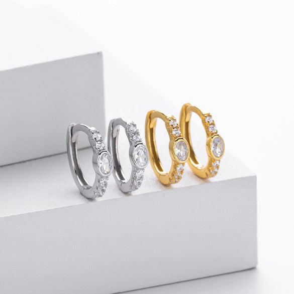 Wholesale S925 Sterling Silver Geometric Zircon Earrings Light Luxury Electroplated Jewelry For Women