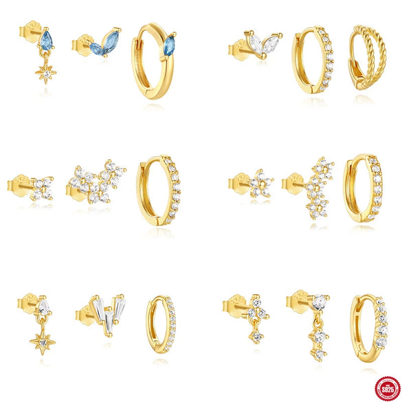 Wholesale S925 Sterling Silver Geometric Zircon Earrings 3Piece Set With Electroplating For Women
