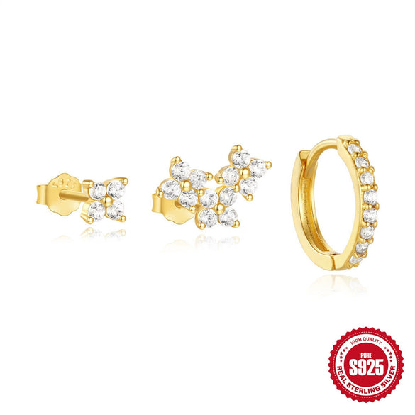 Wholesale S925 Sterling Silver Geometric Zircon Earrings 3Piece Set With Electroplating For Women