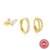 Wholesale S925 Sterling Silver Geometric Zircon Earrings 3Piece Set With Electroplating For Women