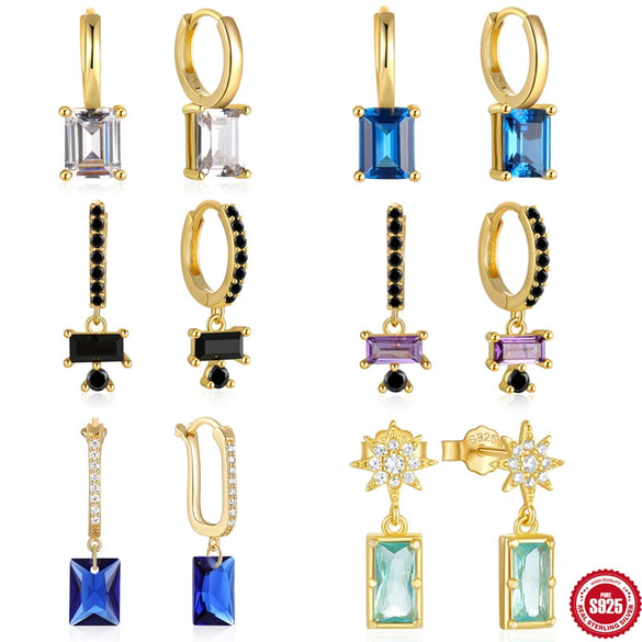Wholesale S925 Sterling Silver Geometric Zircon Earrings With Electroplating Treatment For Women