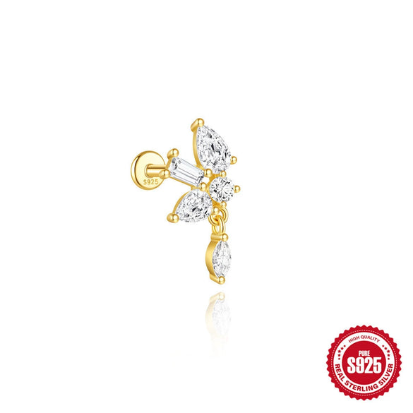 Wholesale S925 Sterling Silver Geometric Zircon Flat Head Cartilage Thread Puncture Ear Bone Nail With Pearl Environmentally Friendly Electroplated Unisex Ear Jewelry