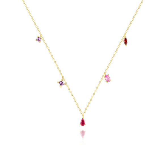 Wholesale S925 Sterling Silver Geometric Zircon Stacked Colorful Dopamine Pendant Necklace With O Word Chain Electroplated
