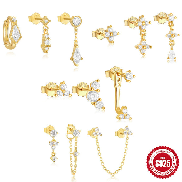 Wholesale S925 Sterling Silver Geometric Zircon Tassel Earrings With Electroplating