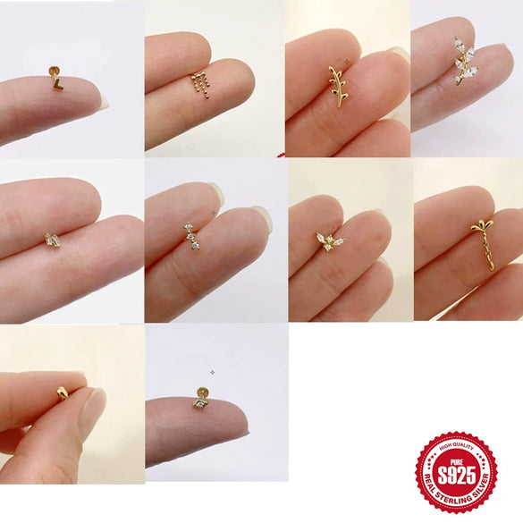 Wholesale S925 Sterling Silver Geometric Zirconia Inlaid Pierced Ear Bone Earrings For Women