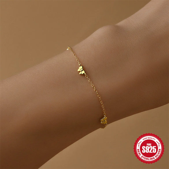 Wholesale S925 Sterling Silver Girly Elegant Golden Flower Bow Bracelet With Electroplating