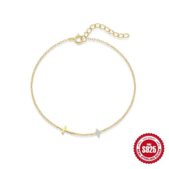 Wholesale S925 Sterling Silver Glaze Cross Geometric Petals Light Luxury Electroplated Real Gold Plated Women's Bracelet