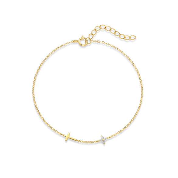 Wholesale S925 Sterling Silver Glaze Cross Geometric Petals Light Luxury Electroplated Real Gold Plated Women's Bracelet