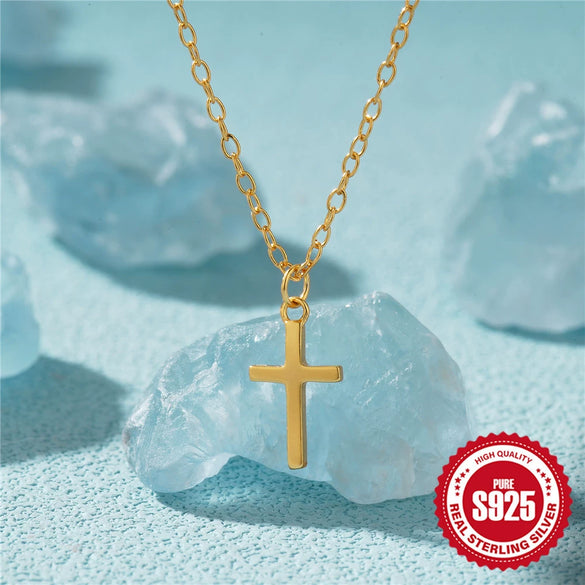 Wholesale S925 Sterling Silver Glossy Heart Cross Ochain Women's Clavicle Necklace With Electroplating
