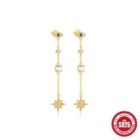 Wholesale S925 Sterling Silver Glossy Love Tassel Chain Inlaid Love Zircon Geometric Minimalist Earrings For Women