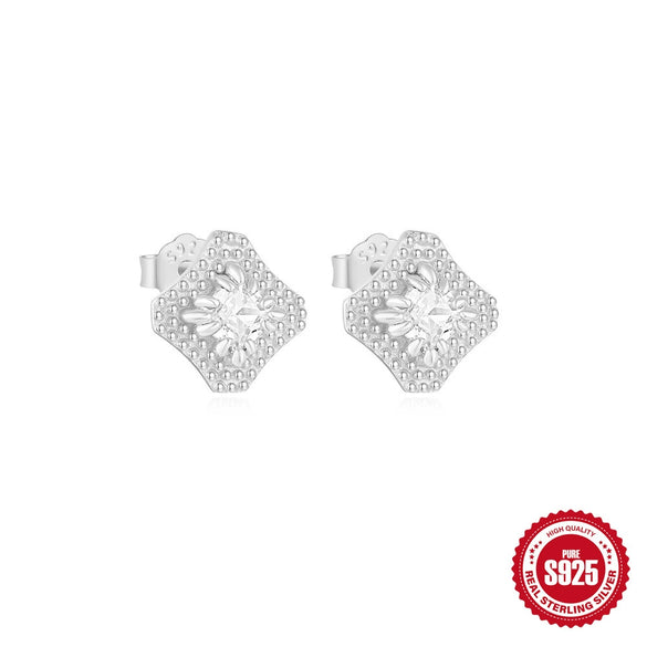Wholesale S925 Sterling Silver Gold Plated Geometric Bow Earrings With Rose Zircon Light Luxury Retro Style And Electroplating Processing