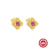 Wholesale S925 Sterling Silver Gold Plated Geometric Bow Earrings With Rose Zircon Light Luxury Retro Style And Electroplating Processing