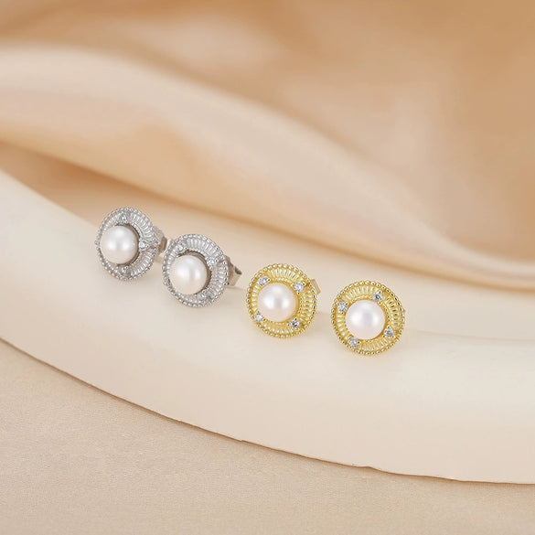 Wholesale S925 Sterling Silver Gold Plated Pearl Earrings With 5A White Zirconium Electroplated Fashionable Niche Design For Women