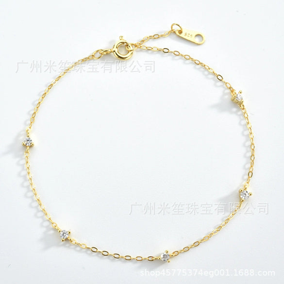 Wholesale S925 Sterling Silver Gold Plated Round Zirconium Stitching Hand Jewelry Bracelet With Electroplating Process And Geometric Style