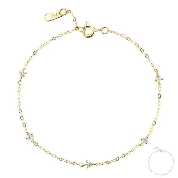 Wholesale S925 Sterling Silver Gold Plated Round Zirconium Stitching Hand Jewelry Bracelet With Electroplating Process And Geometric Style