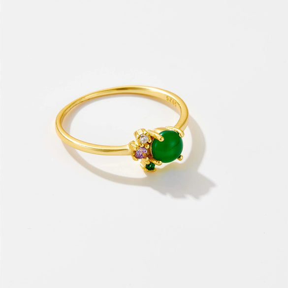 Wholesale S925 Sterling Silver Green Stone Classic Ring With Geometric Design For Women Electroplated 18K Gold