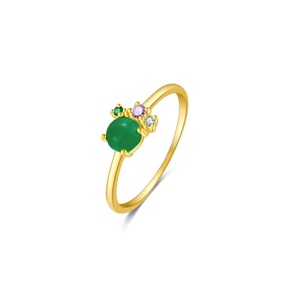 Wholesale S925 Sterling Silver Green Stone Classic Ring With Geometric Design For Women Electroplated 18K Gold