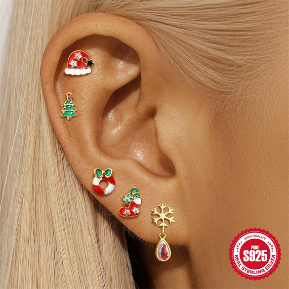 Wholesale S925 Sterling Silver Handmade Oil Dropping Geometric Cartilage Spiral Puncture Earrings For Women