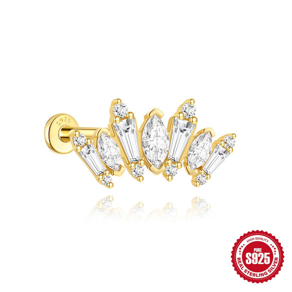 Wholesale S925 Sterling Silver Heart Bow Flat Head Cartilage Piercing Earrings With Zirconia For Unisex