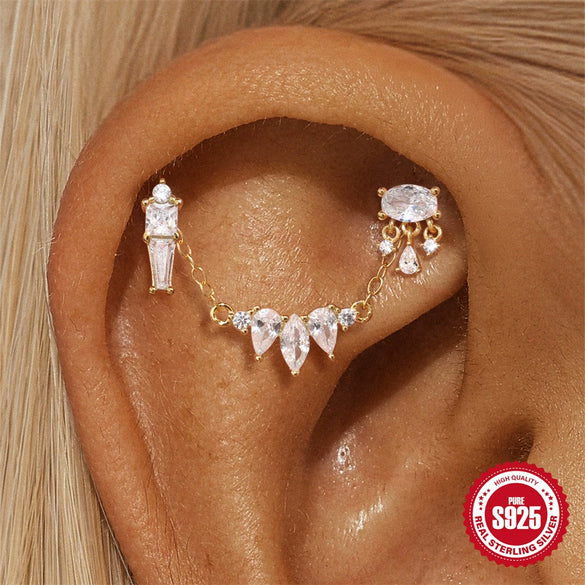 Wholesale S925 Sterling Silver Heart Bow Flat Head Cartilage Piercing Earrings With Zirconia For Unisex
