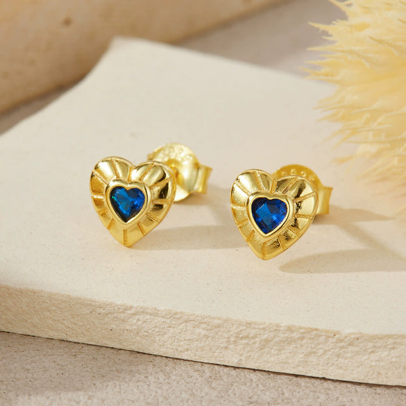 Wholesale S925 Sterling Silver Heart Earrings With Geometric Pattern Electroplated With Platinum Or 18K Gold For Women