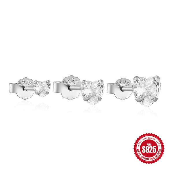 Wholesale S925 Sterling Silver Heart Geometric Four Petal Flower Earrings Piercing Earrings Three Piece Set With Electroplating