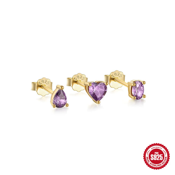 Wholesale S925 Sterling Silver Heart Geometric Four Petal Flower Earrings Piercing Earrings Three Piece Set With Electroplating