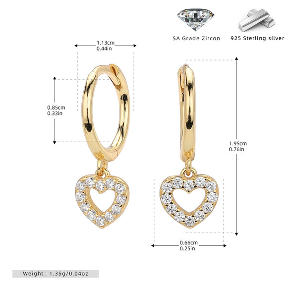 Wholesale S925 Sterling Silver Heart Inlay Earrings Simple Fashion Style