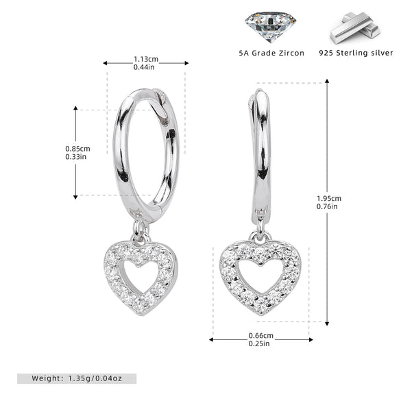 Wholesale S925 Sterling Silver Heart Inlay Earrings Simple Fashion Style