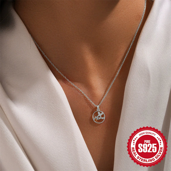 Wholesale S925 Sterling Silver Heart Shape Butterfly English Letter Mama Pendant Clavicle Chain With Electroplating For Women