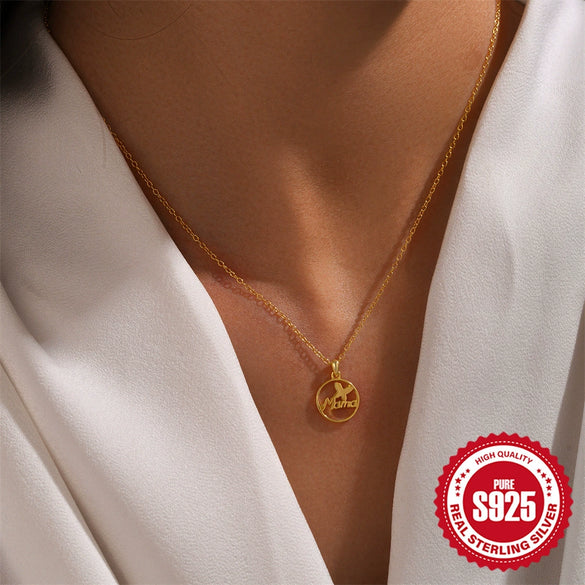 Wholesale S925 Sterling Silver Heart Shape Butterfly English Letter Mama Pendant Clavicle Chain With Electroplating For Women