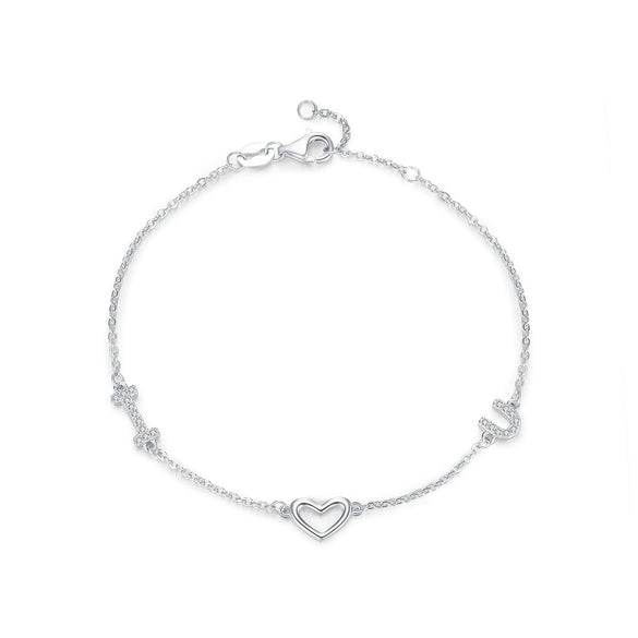 Wholesale S925 Sterling Silver Heart Shape English Letters Inlaid Zircon Women's Bracelet